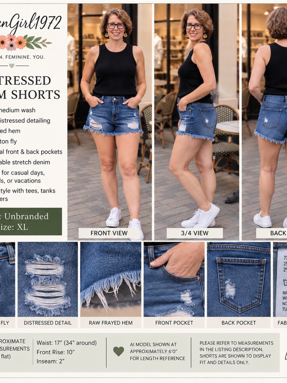 Unbranded Medium Wash Distressed Denim Jean Shorts - Blue